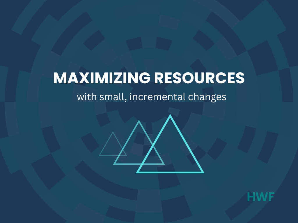 three triangle increasing in size from left to right with the words: Maximizing resources with small, incrememental changes
